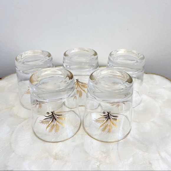 MCM Gilt Gold Trim Wheat Glass Tumblers Bar Cart Bar Drinking Glasses 3 1/4” - Picture 7 of 16